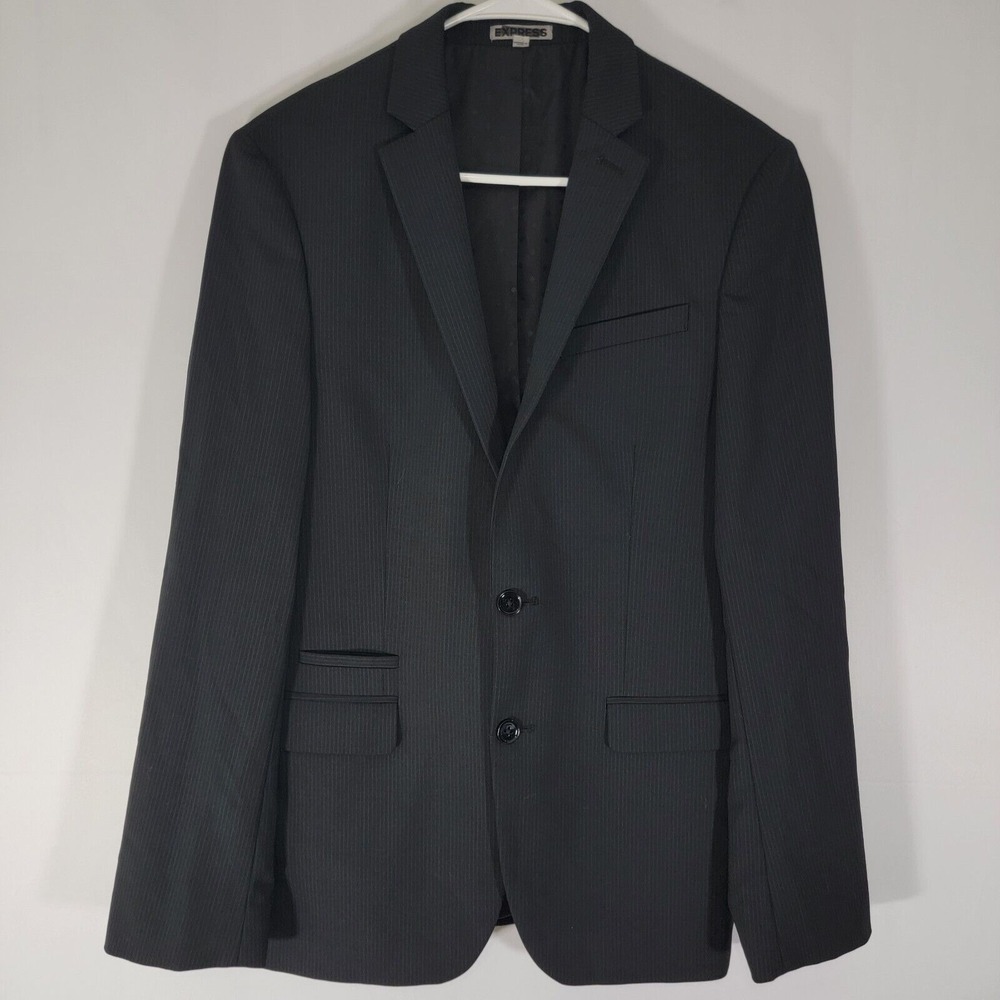 Express Photographer Men's Sport Coat Two Button CH Black Striped 36R Fitted